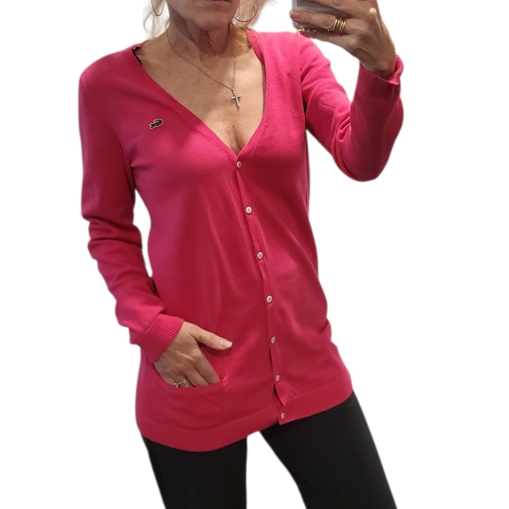 Lacoste 100% Cotton Pink Long Cardigan Sweater
